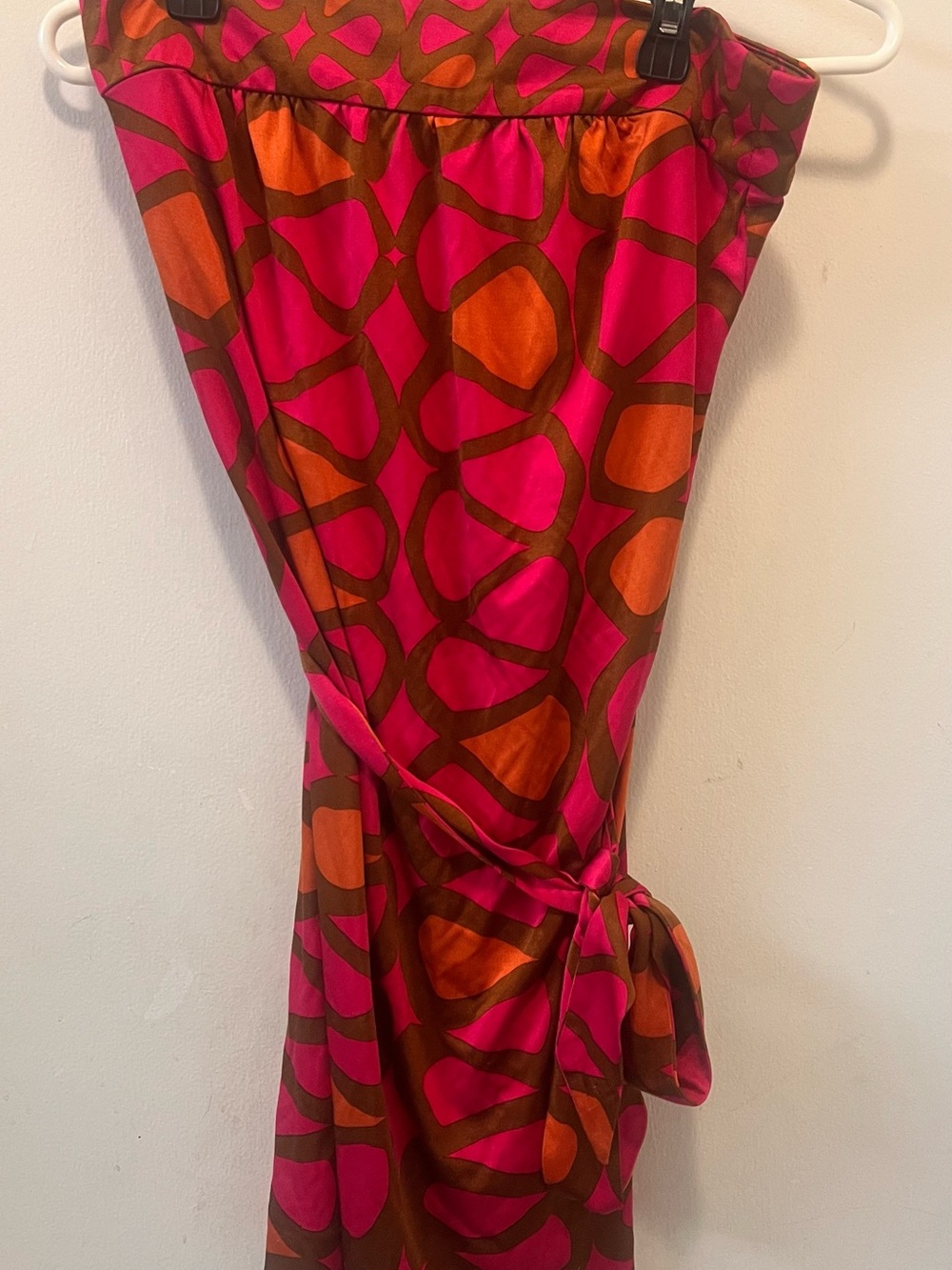 Trina Turk Pink and Orange One-Shoulder Wrap Dress